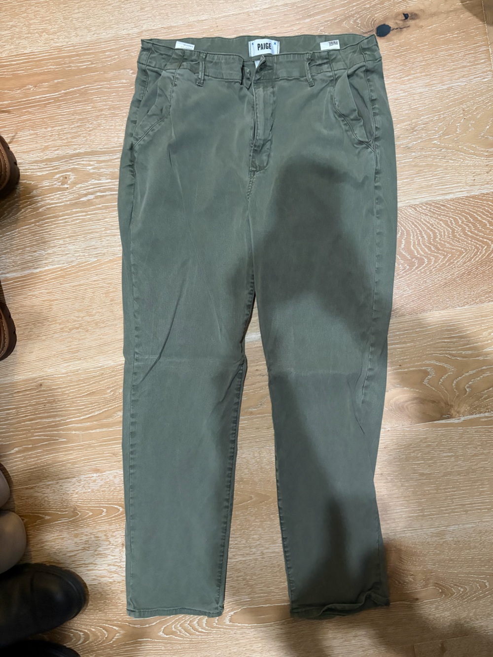 PAIGE Olive Green Casual Pants with Branded Waist Label